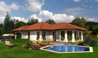 House suitable for a narrow plot with a curved dining room.